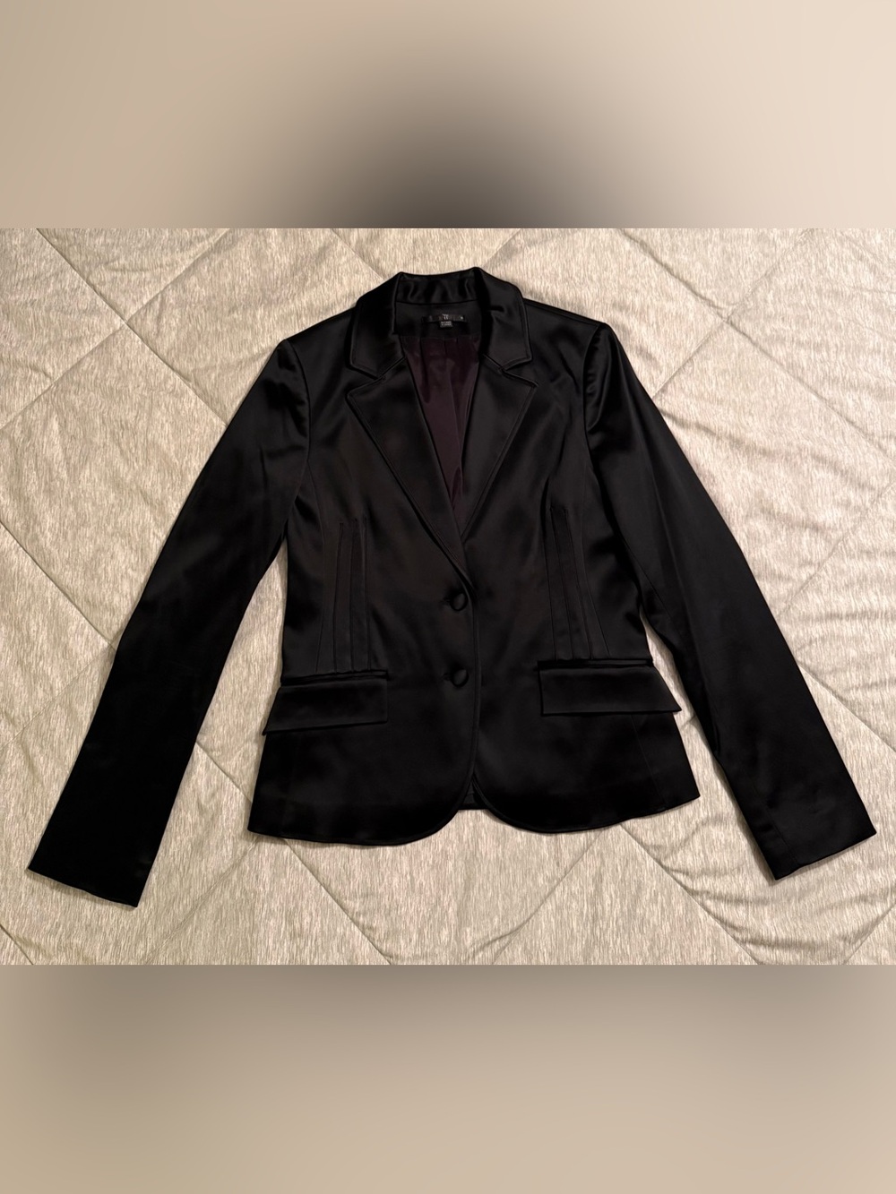 Teenflo Black Satin Notched-Lapel Blazer